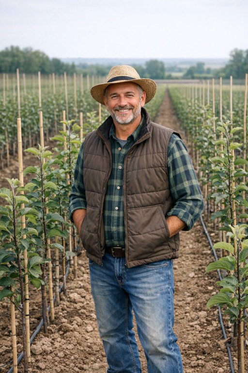 Nurseryman in an apple nursery