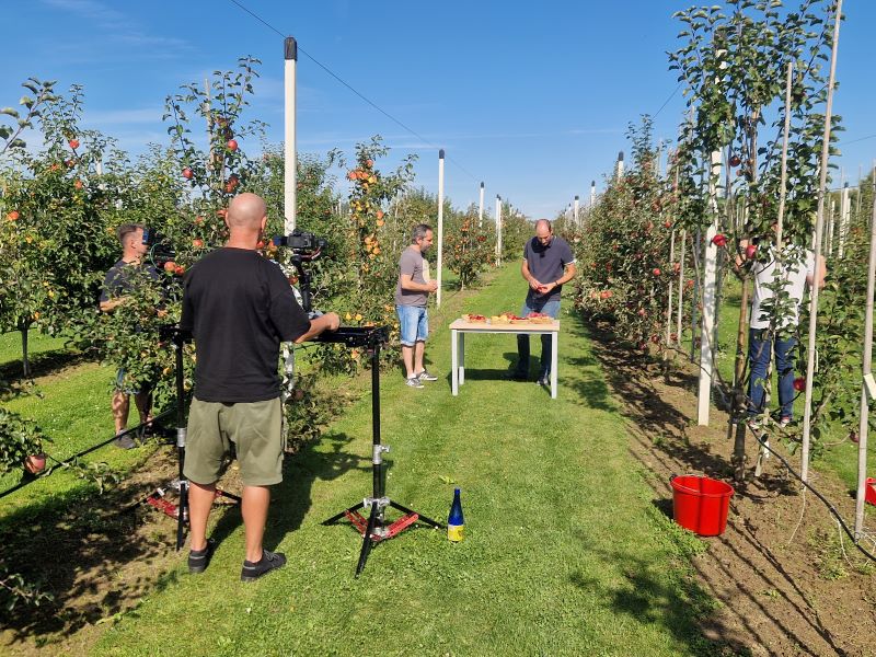 TV show Polopatě in apple orchard Střížovice